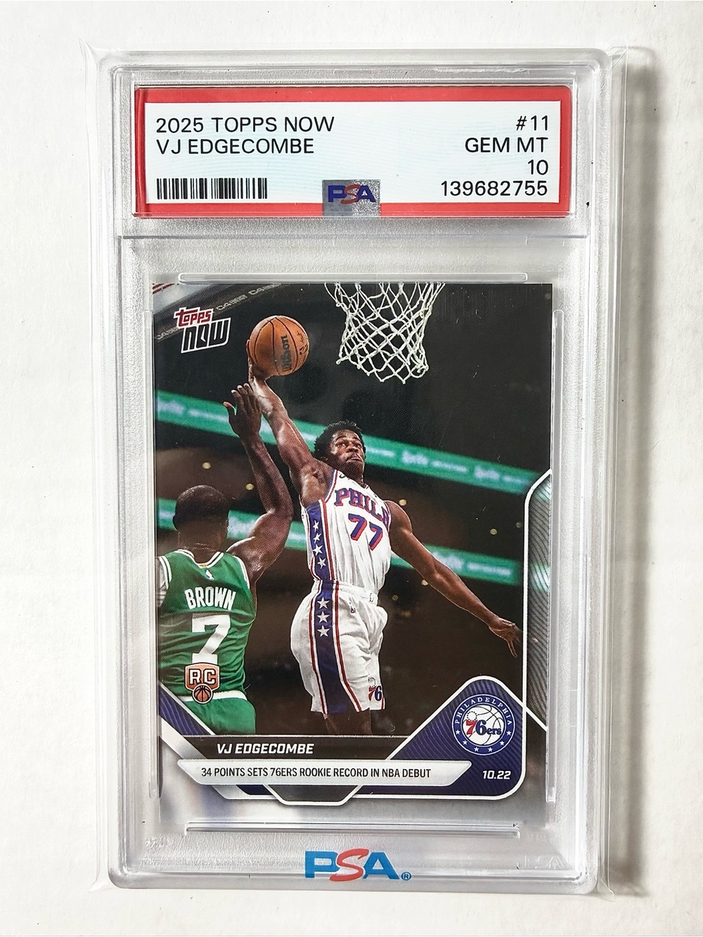Topps Now 2025-26 VJ Edgecombe Rookie RC #11 /17761 76ers PSA 10